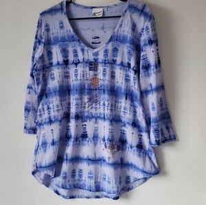 Blue V-neck Cotton Top